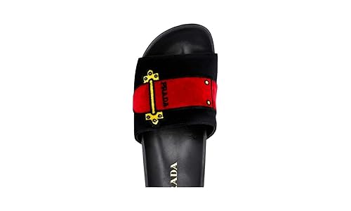 靴 PRADA Velvet Mules new PRADA 2018 black velvet gold buckle round toe mule clog